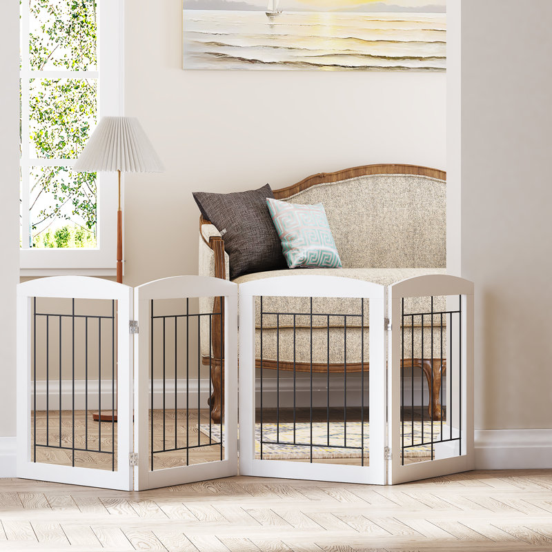 Emmalynne Manufactured Wood Free Standing Pet Gate, White