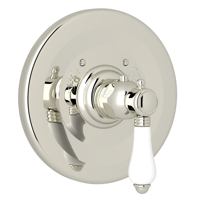 Country Bath Trim Only for Thermostatic/Non-Volume Controlled Valve, Polished Nickel/White