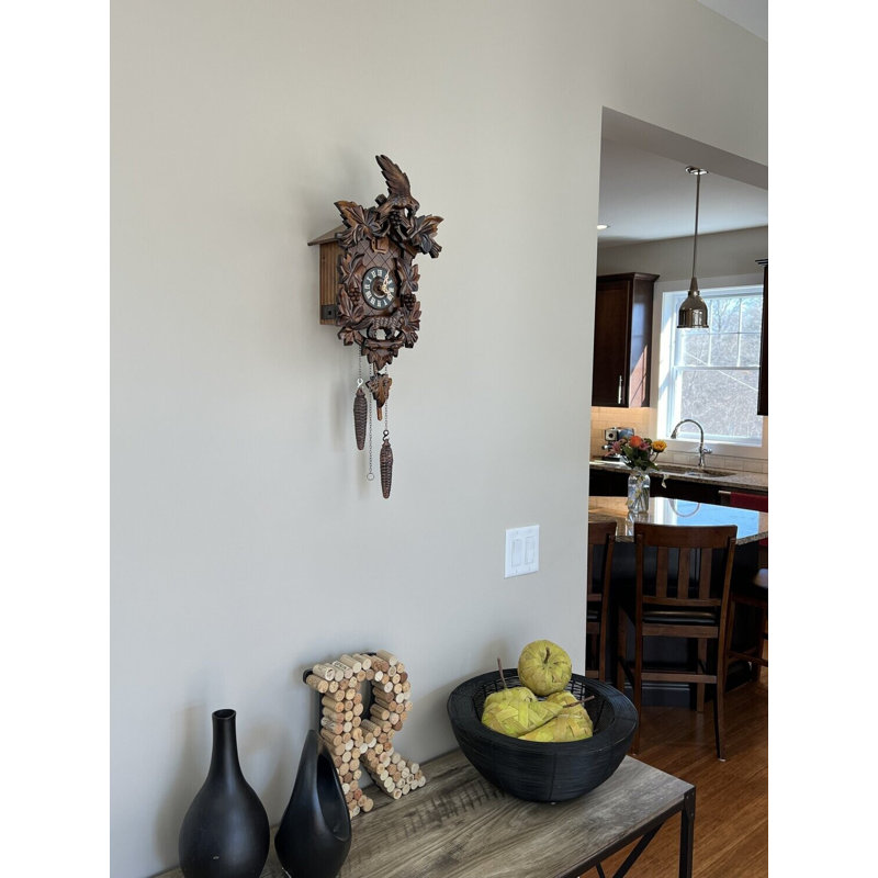  Horloge coucou à quartz allemand avec feuilles, oiseau, renard et raisins