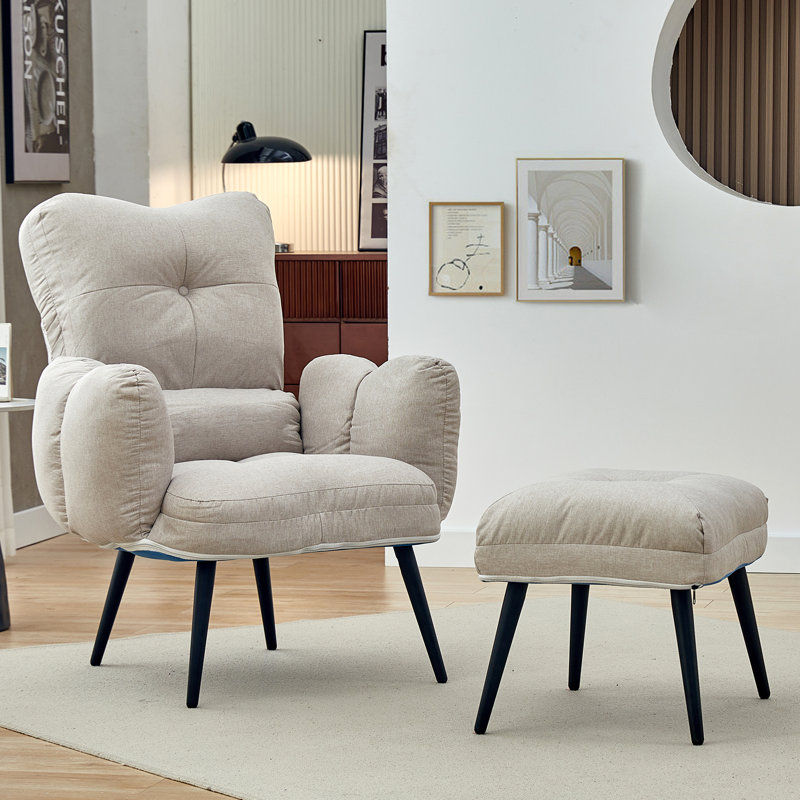 Tauranac Upholstered Accent Chair with Footstool, Beige