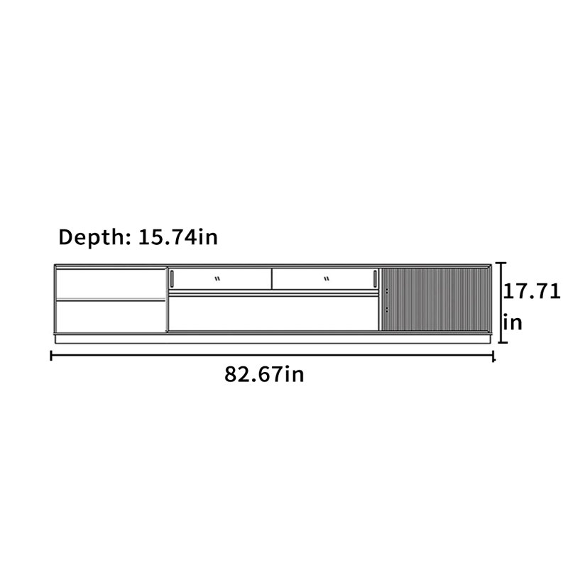 Meuble télé moderne en bois massif noyer, 82.67"