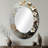 Gold Blue Bonzai Blossom Branch II - Gold Traditional Oval Wall Mirror-1604358743