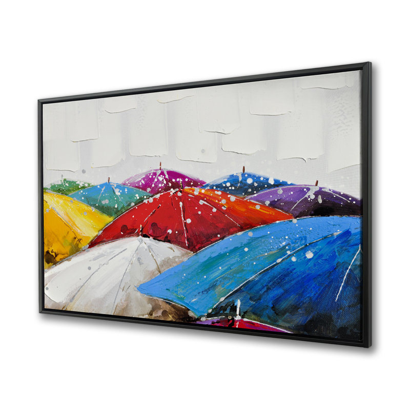 Colorful Umbrellas - Blue Framed Canvas Home Decor Art