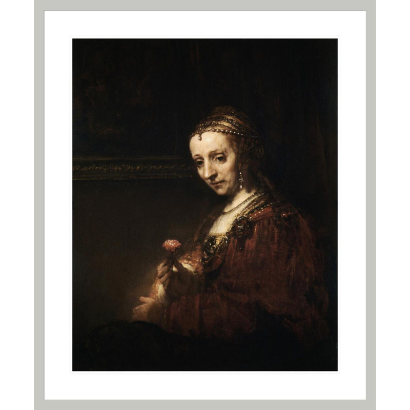 «Lady with a Pink» par Rembrandt van Rijn - Estampe numérique encadrée, H 40,12 po x l 33,5 po