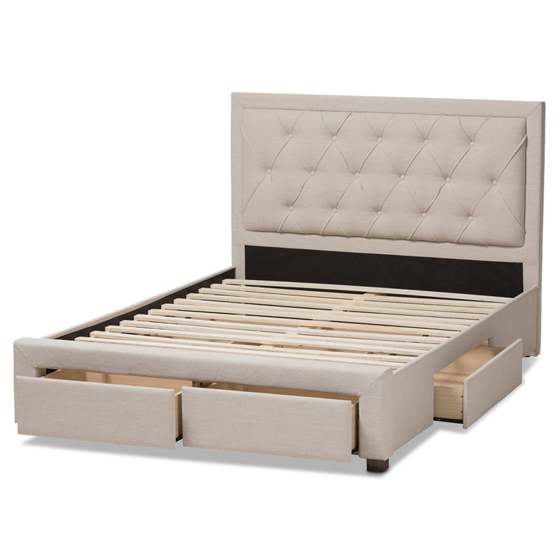 Plateforme de rangement rembourrée et éclairée Mergita, Beige, Très grand