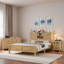 Ensemble de chambre à coucher 3 pièces, lit plateforme avec portes coulissantes, tête de lit avec rangement, 1 table de chevet avec 2 tiroirs, 1 commode avec 6 tiroirs-63849256-63849257