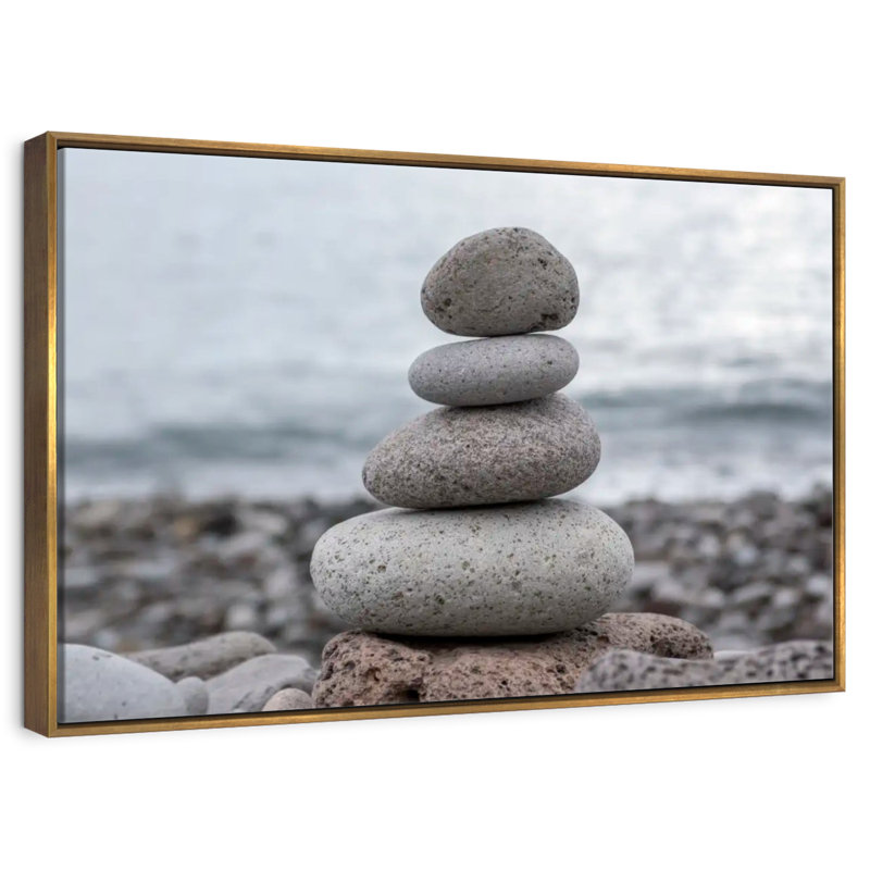 Pierres empilées, 25 po x 17 po, Cadre flottant doré