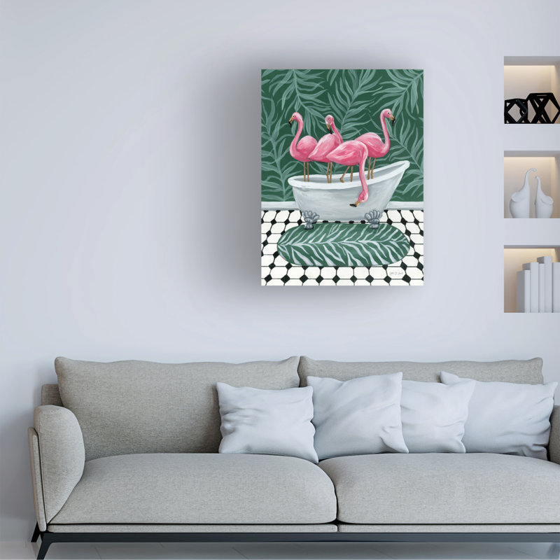 «Flamants roses dans la baignoire», H 19 po x l 14 po