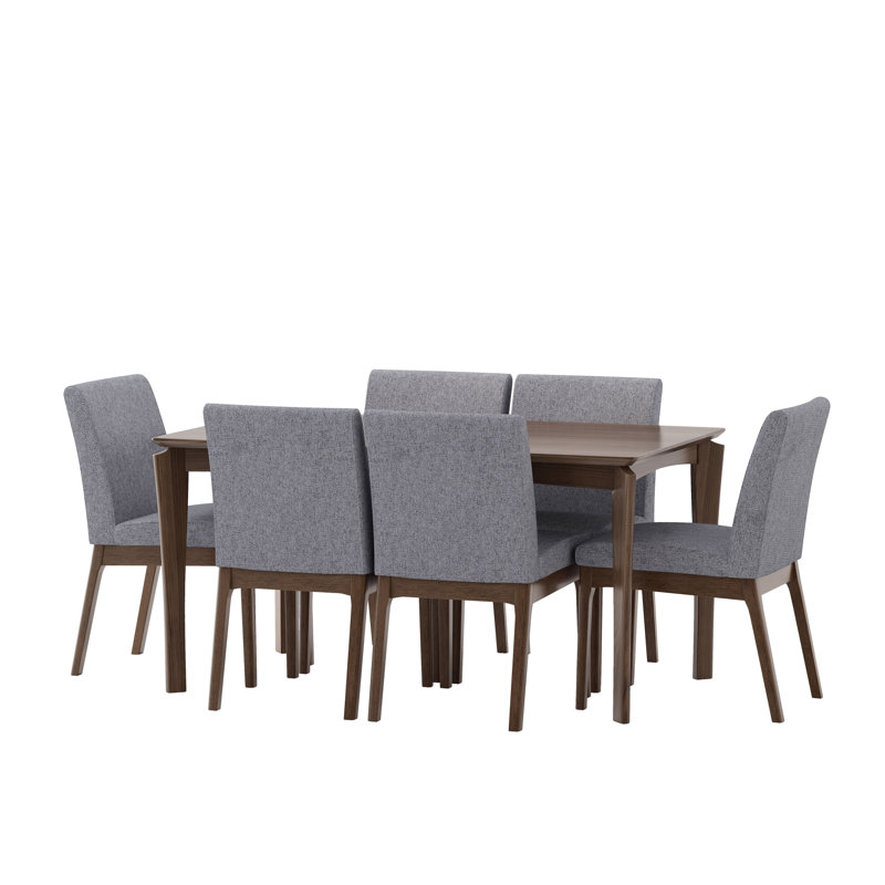 Jerwin 6 - Person Four Leg Dining Set, Dark Gray, Natural Walnut