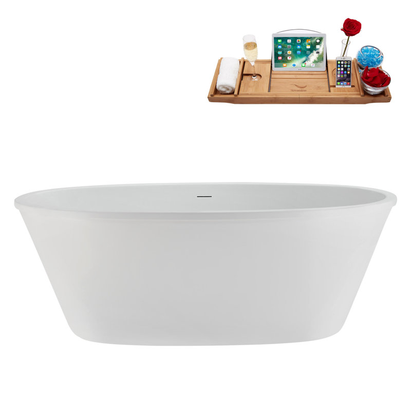Baignoire autoportante et plateau 60 "avec drain interne 60" Streamline, Glossy White