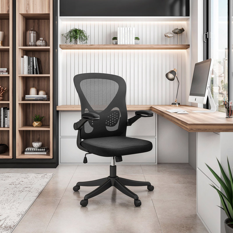 Chaise de bureau en filet noir avec support lombaire et accoudoirs relevables Techni Mobile