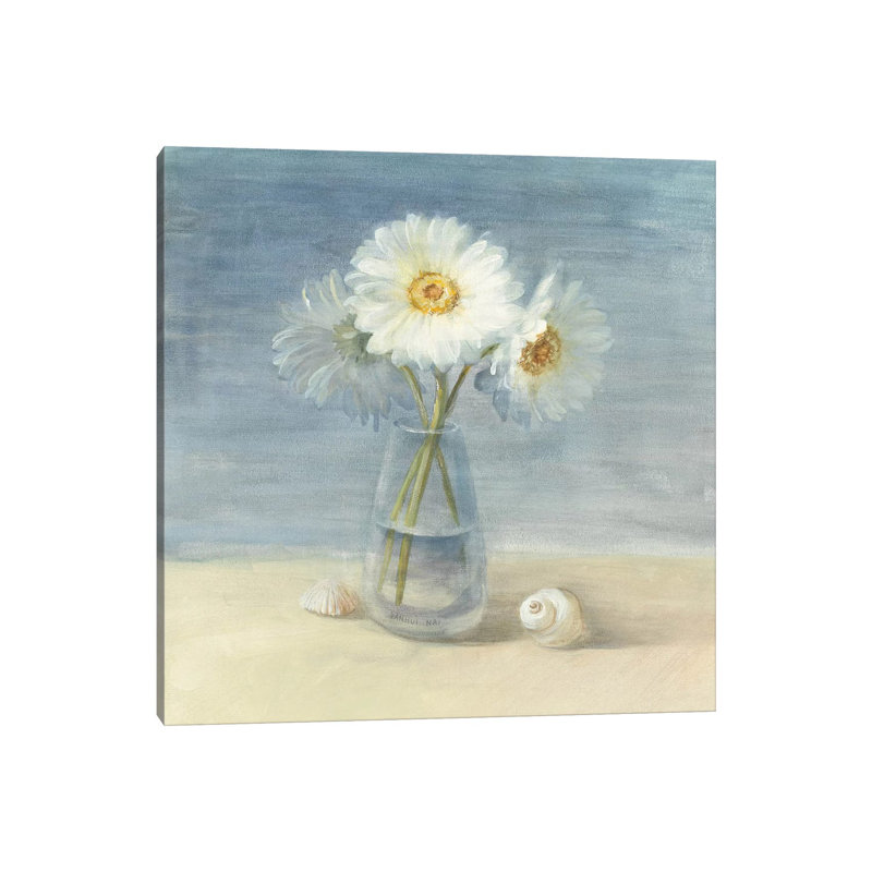 «Daisies and Shells» par Danhui Nai - reproduction d'art, Aucun mat, H 26 po x l 26 po x P 1,5 po, Toile tendue
