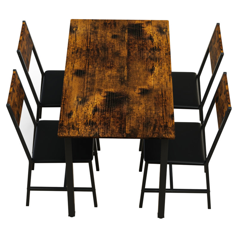 Ensemble 5 pièces de mobilier de salle à manger moderne en métal et bois pour 4 personnes, chaises de table de salle à manger