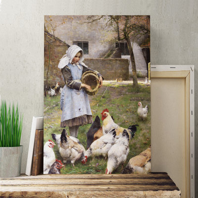 Feeding the Chickens - Wrapped Canvas