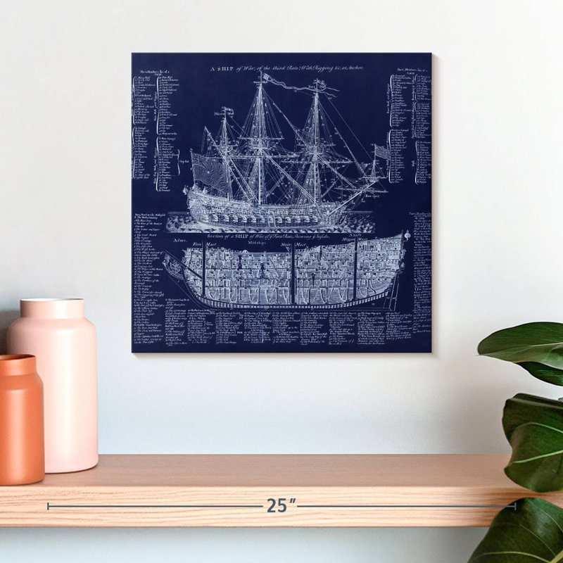 Laelle British War Ship Blueprint, 16" H x 16" W