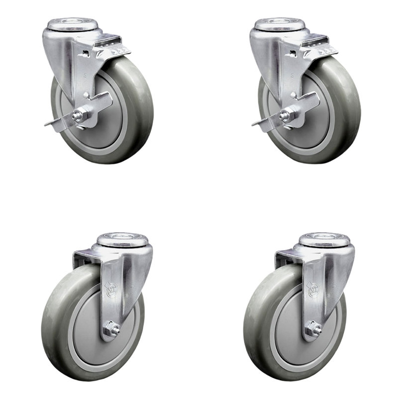 Ensemble de roulettes pivotantes en acier inoxydable, gris
