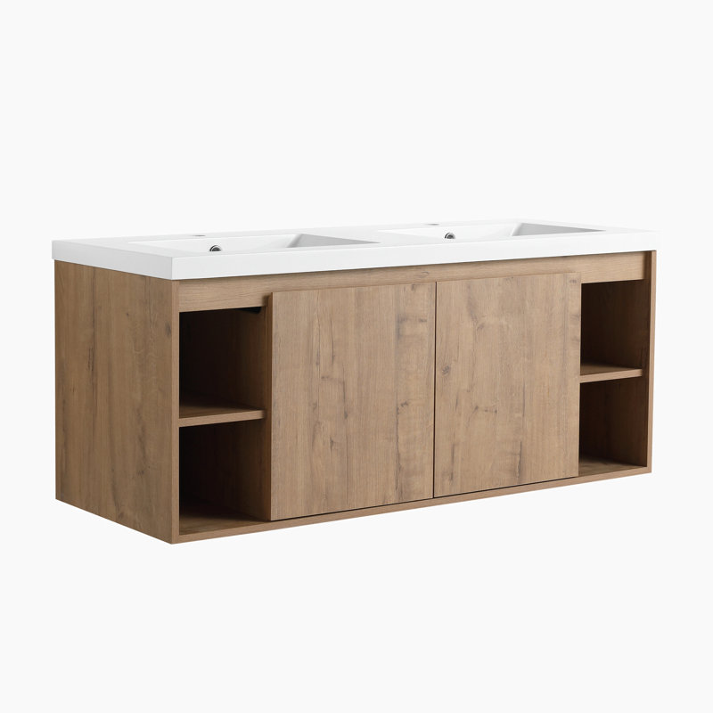 Ensemble de meuble-lavabo mural double 47,6 po avec plateau en céramique Emonte