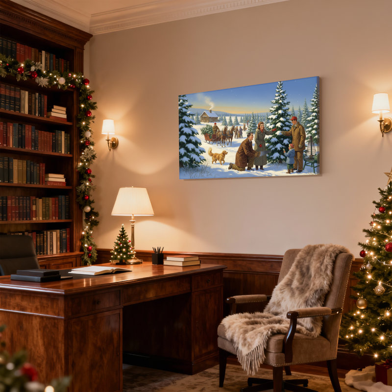 Ensemble de 3 reproductions d'art sur toile, paysage de Noël enneigé, H 16 po x l 24 po