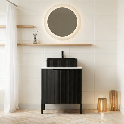 24" Single Bathroom Vanity with Carrara Sintered Stone Countertop and Rectangle Ceramic Sink