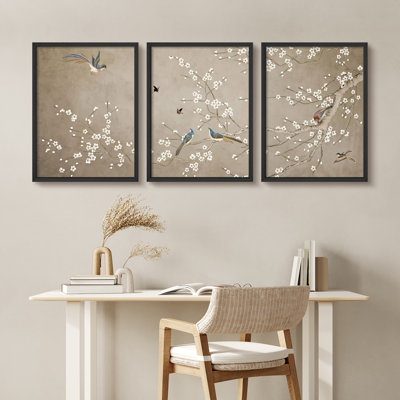 «Birds On Branches Boho», reproduction d'art encadrée, affiche, petit art mural