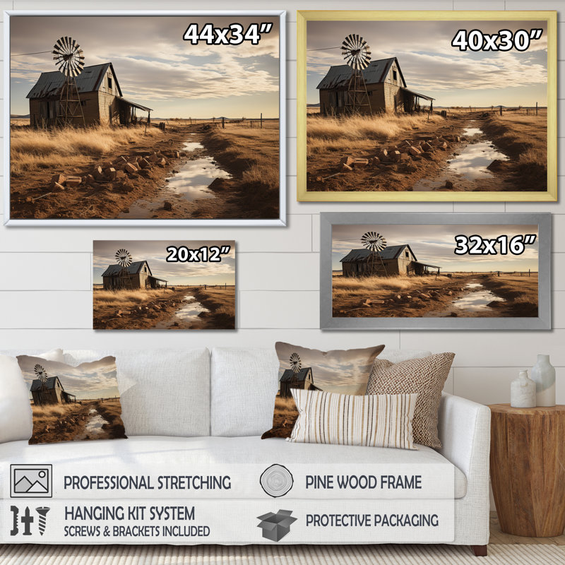 Wind Turbines Windswept Skies, reproduction d'art sur toile, Cadre flottant doré, H 34 po x l 44 po x P 1,5 po