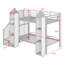 Lit superposé en métal en forme de château avec garde-robe, rangement multiple, escalier et garde-corps double-1183257110