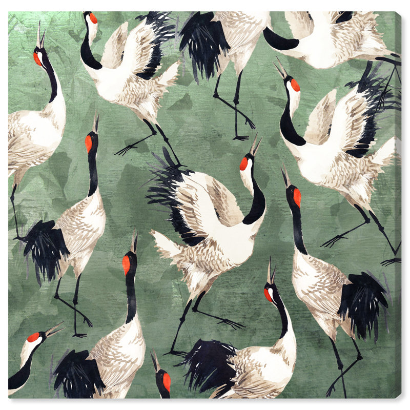 «Animals Grazing Cranes Birds», impression sur toile, Toile tendue, H 30 po x l 30 po, Sans cadre