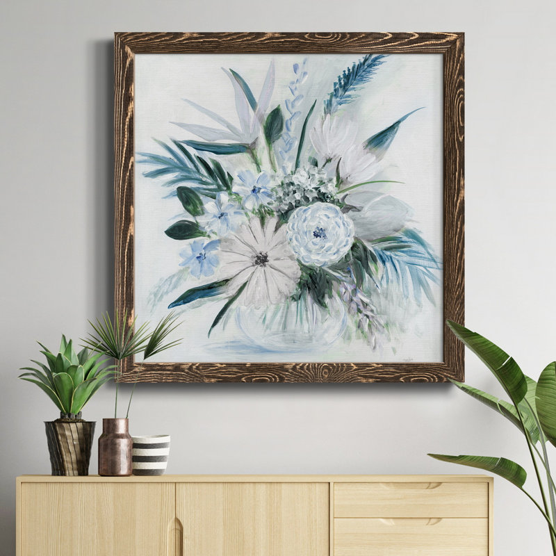 Yellow Mums - Peinture sur toile encadrée, Cadre noyer, H 27,5 po x l 27,5 po x P 1,5 po