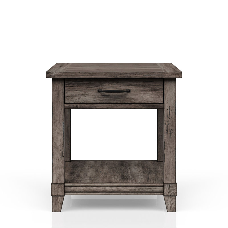 Table de bout en bois massif et gris rustique avec rangement et qualité de charge