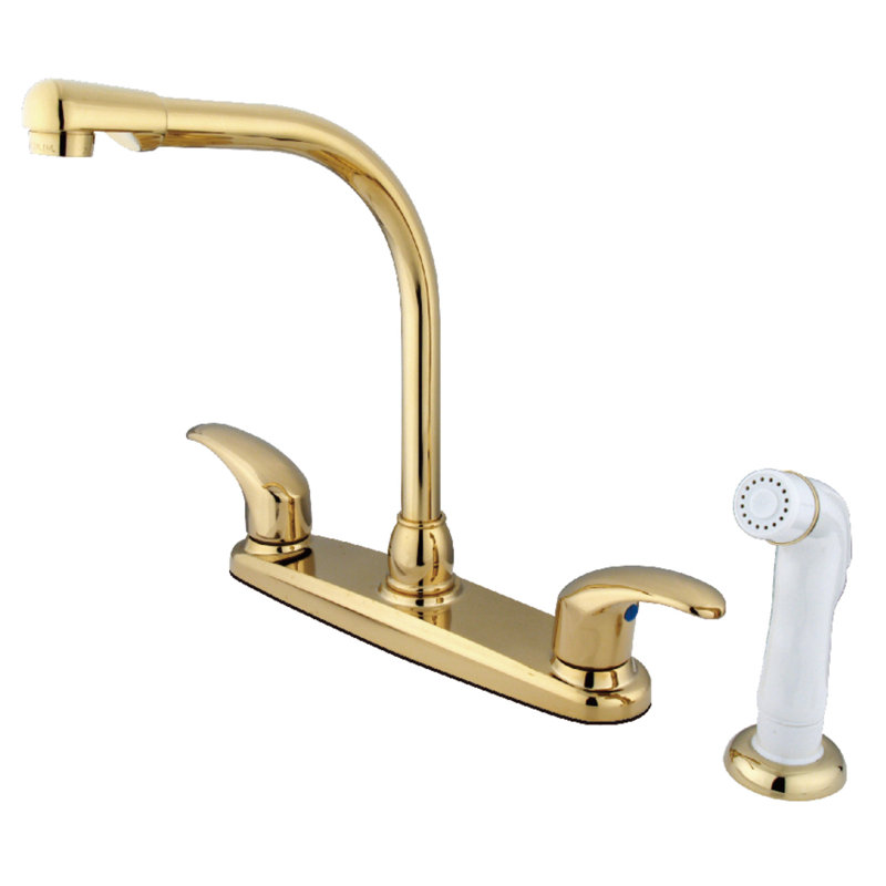 Kingston Brass Legacy Two-Handle 4-Hole 8" Centerset Kitchen Faucet with Side Sprayer, Polished Brass