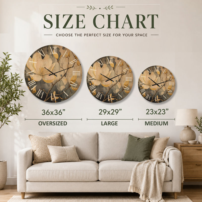 Horloge murale Magnolias Nature Elegance III, Medium