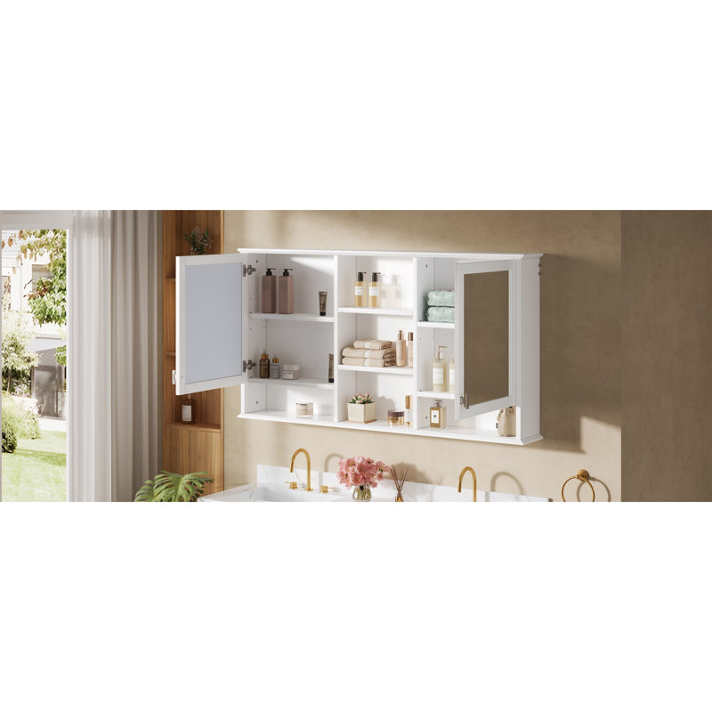 Grands armoires à pharmacie avec rangement, meuble-lavabo blanc moderne en MDF de 55 pouces