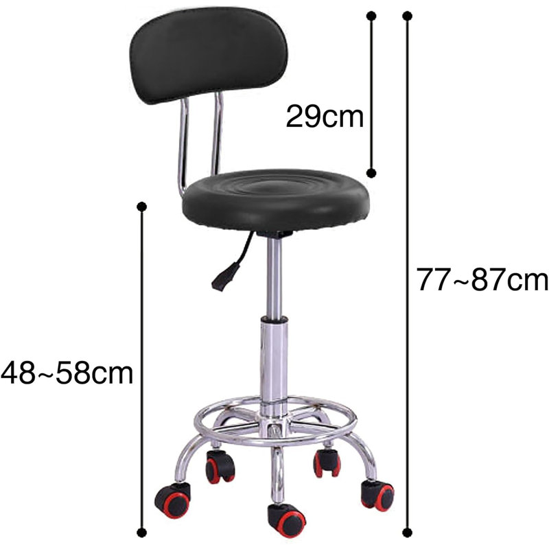 Adjustable Salon Stool With Backrest – Rolling Swivel Chair With Hydraulic Lift And Wheels, Adjustable Height For Office, And Shop Use – Black