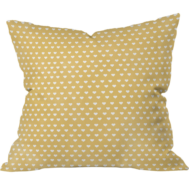 Coussin décoratif D cœurs jaunes, 16 po x 16 po