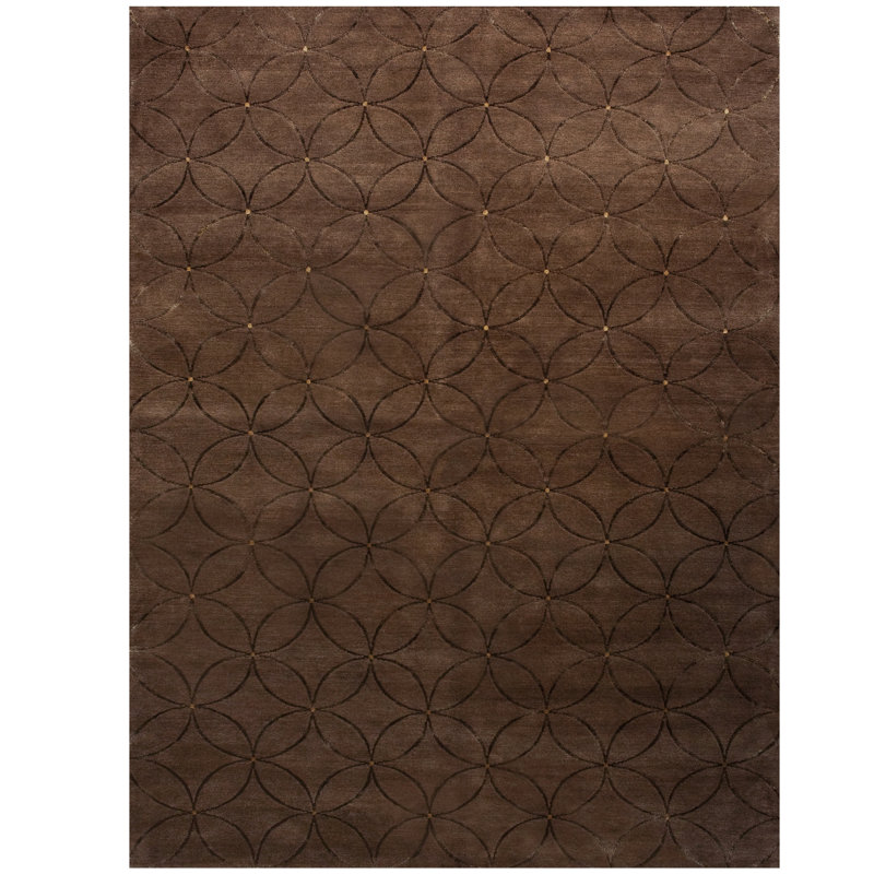Tapis rectangulaire en soie / laine noué à la main brun / jaune, Rectangle 6 pi x 9 pi