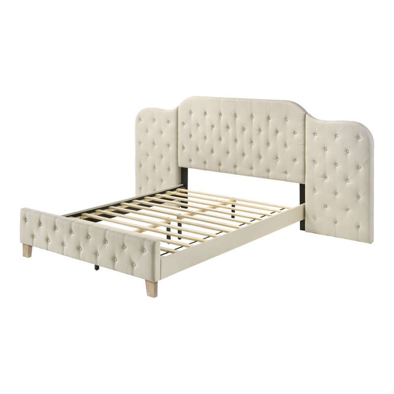 Aishe Upholstered Panel Bed in Beige