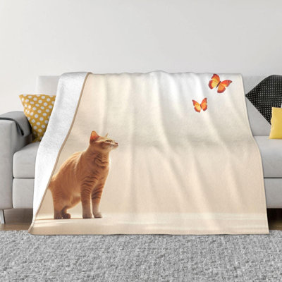 Chat qui regarde un papillon avec couverture en laine imprimée et une couverture de voyage portable Convient aux lits Canapés et canapés, 30 x 40 po