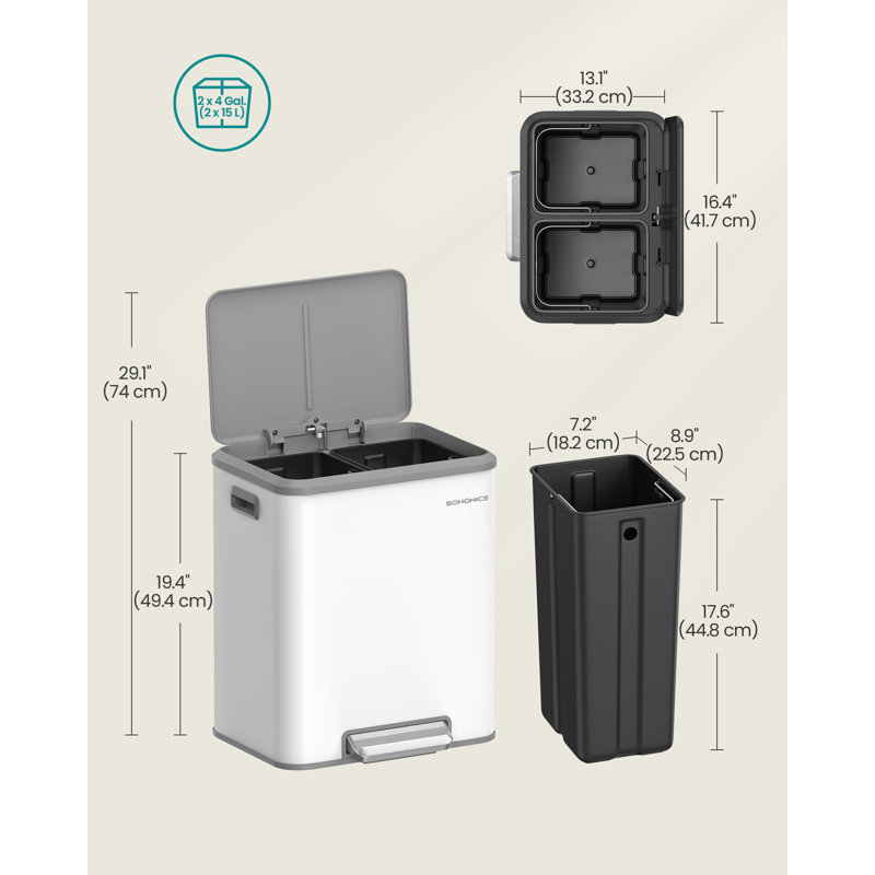 Asjah Metal Step On Kitchen Trash Can - 15L, White