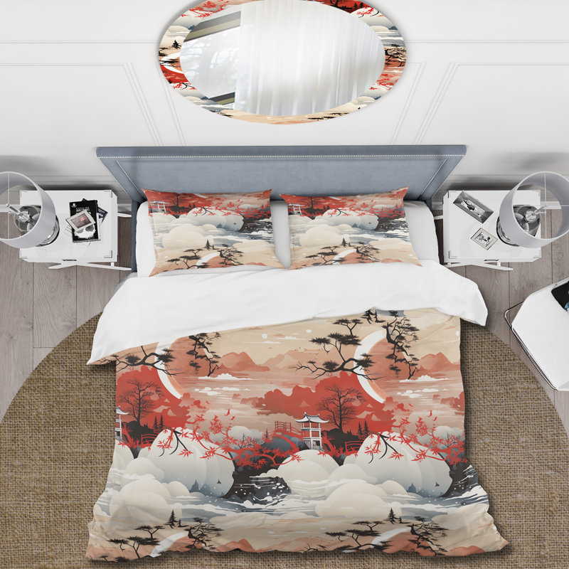 Red Torii Gate Japanese Pattern II - Ensemble de housse de couette japonais