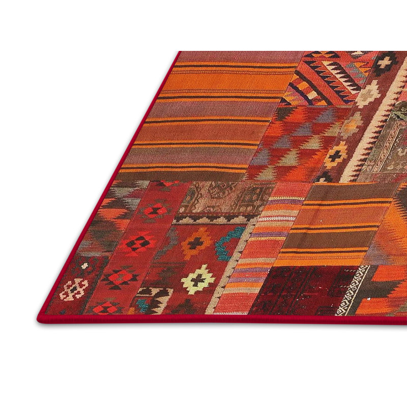 Tapis de zone orange/brun contemporain Ortholf, Rectangle 7 pi x 9 pi