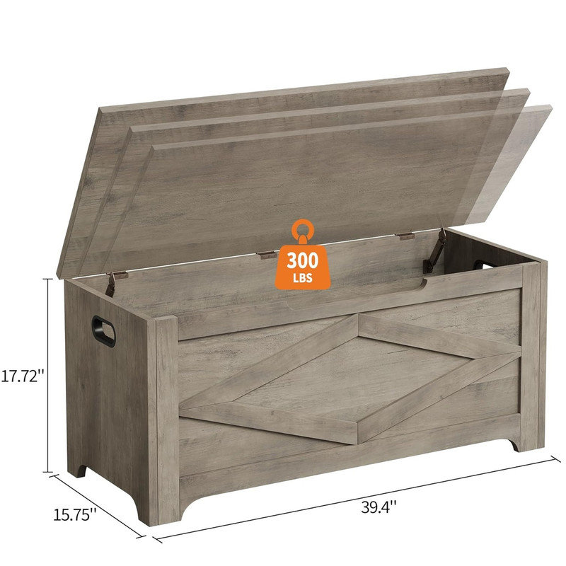 39.4" Storage Chest, Wooden Storage Bench with Safety Hinges, Easy Assembly, Large Toy Chest for Entryway, Living Room, Bedroom