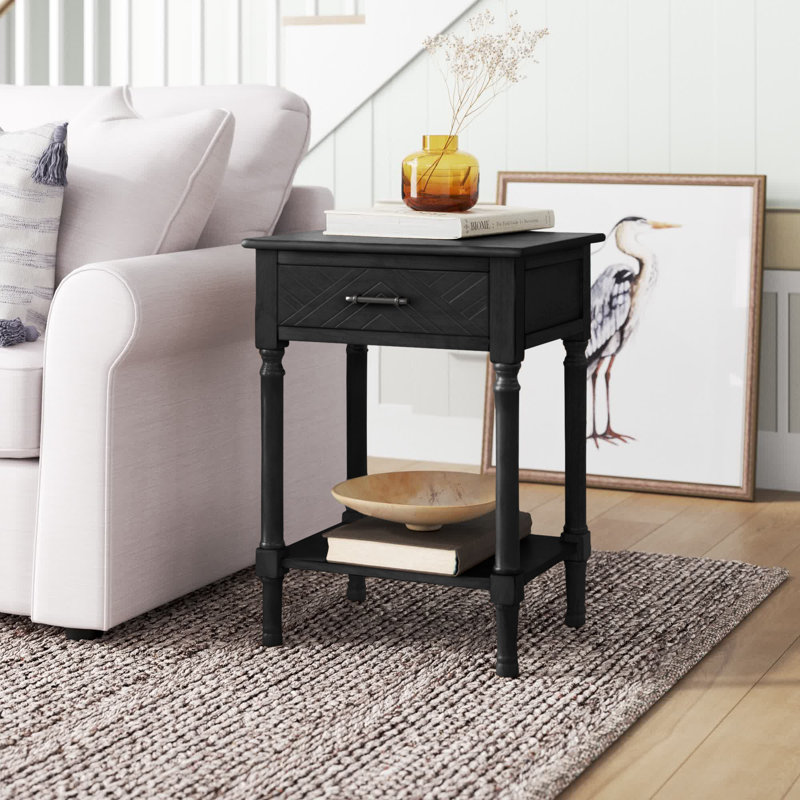 Raine End Table with Storage, Black