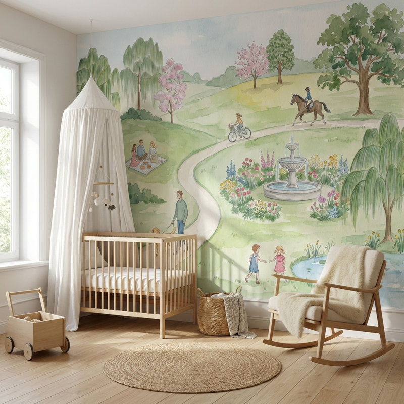 Park Wallpaper Nature Pond Wall Mural, Non-Woven Nonpasted, 160"x108"