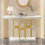 Table d'entrée 47,2 pouces avec plateau en marbre, console moderne, table d'appoint, pour entrée, couloir, entrée, vestibule, base en métal en U, marbre blanc et or