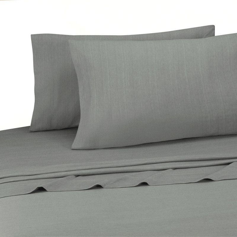 Ensemble de draps en mélange de coton Spilsby, Simple TG + 1 taie d'oreiller, Gris