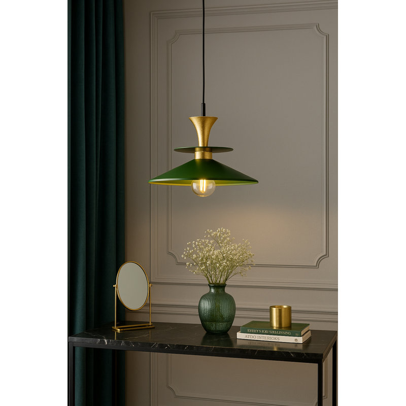 1 - Light Matte Black Dome Pendant, Gold/Khaki