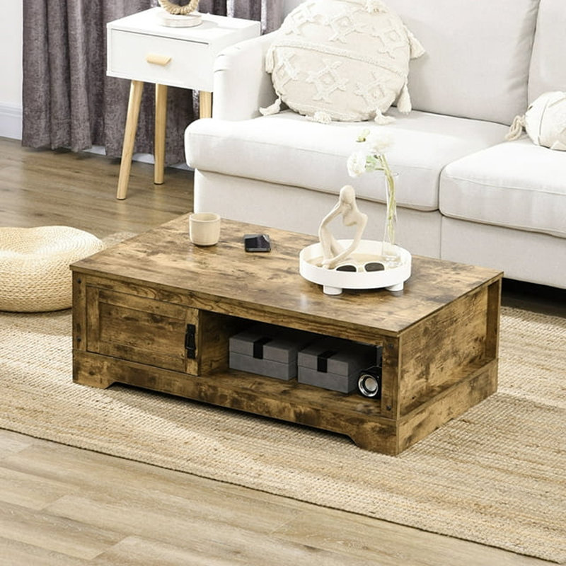Table basse rustique avec rangement, table basse rétro pour meubles de salon, table basse avec armoire, compartiments de rangement ouverts