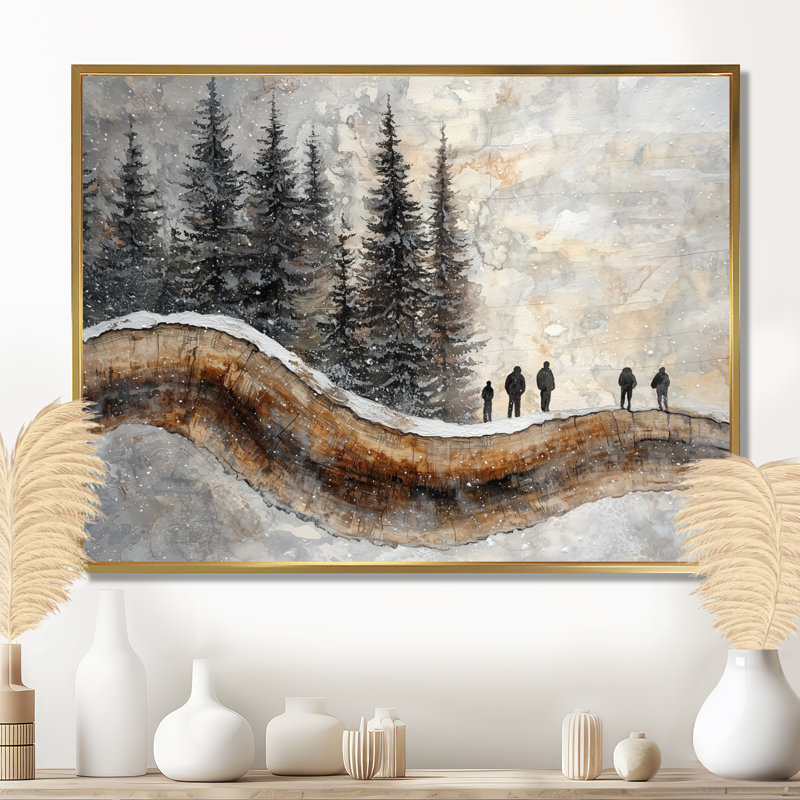 Gerger, groupe de randonnée dans un paysage d'hiver III - Randonnée, art mural sur toile, H 16 po x l 32 po, Doré