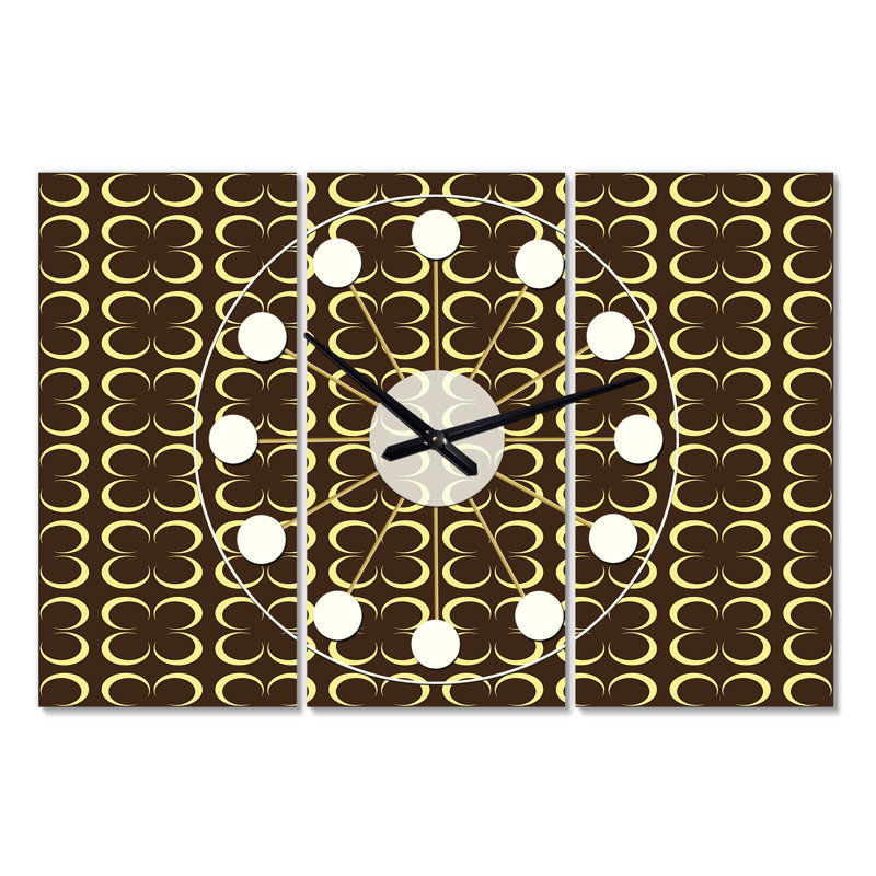 Très grande horloge murale rétro à motif floral Mid-Century