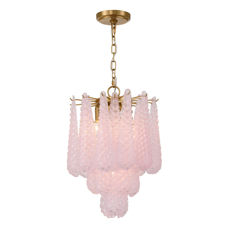 Hamdiye 4 Light Aged Brass Pendant, Pink